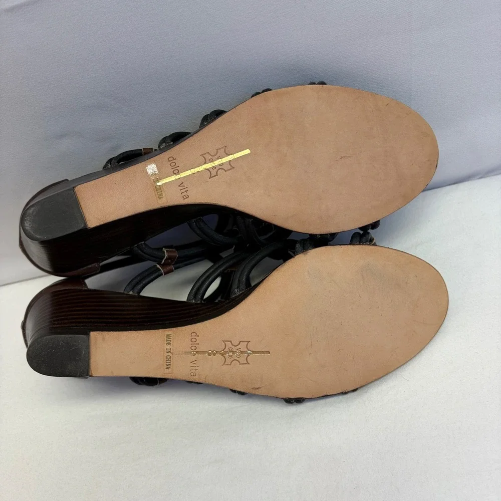 Dolce Vita Wedge Sandals Womens 8 Black Brown Strappy Gladiator Boho Chic